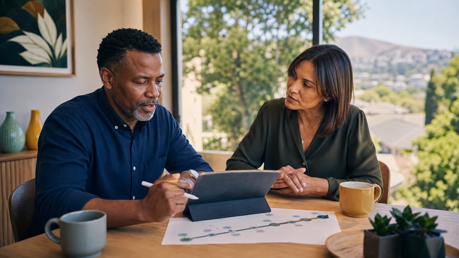 Professional reviewing retirement contributions and tax planning with an adviser